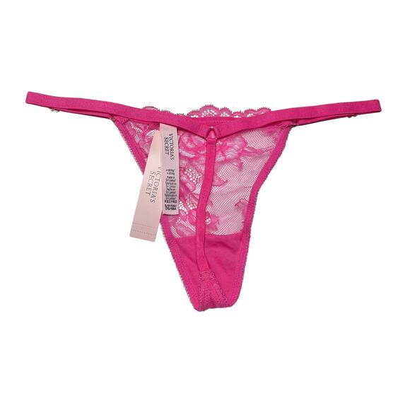 Victoria's Secret Rose Lace Adjustable V-String Panty Ultra Pink Size Small - Picture 2 of 2